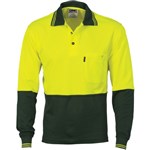 DNC  HiVis 2 Tone Fluoro Polo Shirt Long Sleeve Polyester Cotton Back