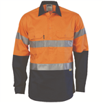 DNC Cotton Drill Closed Front Shirt Long Sleeve with Gussetts 2 Ring Reflective Tape