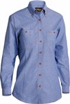 Bisley Ladies Chambray Shirt Long Sleeve 100 Cotton Blue