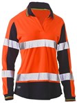 Bisley Ladies Polo Shirt VNeck Long Sleeve 100 Polyester Mesh with Perforated Reflective Tape