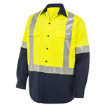 Cotton Drill Shirt Long Sleeve H Pattern Reflective Tape