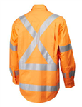 Cotton Drill Shirt Long Sleeve Closed front Gusset Sleeve Rail X Reflective Tape Orange