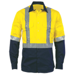 Cotton Drill Shirt Long Sleeve X Pattern Reflective Tape