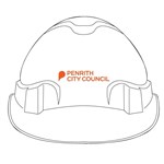 ProChoice Hard Hat V6 Vented Pushlock Harness in White with Penrith City Council on Front   Positively Penrith on Back in Orange