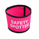 Safety Spotter Arm Bands Hot Pink Drill with White Vinyl Lettering