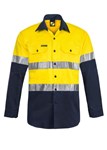 Cotton Drill Shirt Long Sleeve 2 Hoop Pattern Reflective Tape YellowNavy