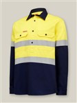 Hard Yakka Core Hi Vis Heavyweight Closed Front 2 Tone Cotton Drill Long Sleeve Shirt with Tape