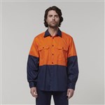 Hard Yakka Core HiVis Long Sleeve 2 Tone Vented Cotton Shirt